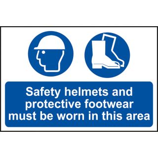 Safety Helmets & Protective Footwear Must Be Worn In This Area - PVC Sign 600 x 400mm