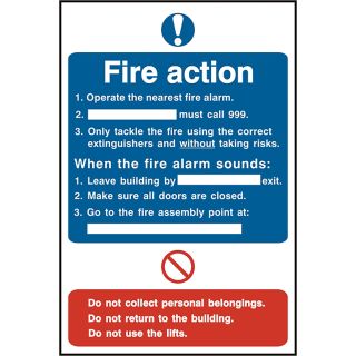 Fire Action Procedure - PVC Sign 200 x 300mm