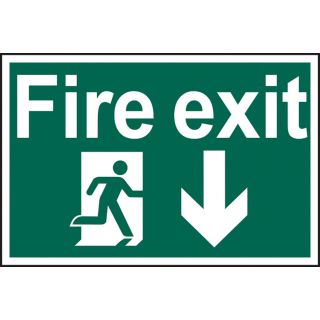 Fire Exit Running Man Arrow Down - PVC Sign 300 x 200mm
