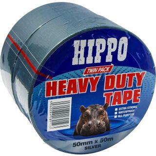 Hippo Heavy Duty Silver Tape 50mm x 50m - Twin Pack