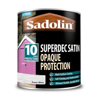 Sadolin Superdec Satin - Opaque Exterior Wood Finish With 10 Year Protection - Super White 1L