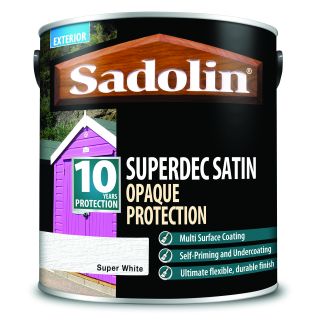 Sadolin Superdec Satin - Opaque Exterior Wood Finish With 10 Year Protection - Super White – 2.5L