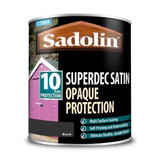 Sadolin Superdec Satin - Opaque Exterior Wood Finish With 10 Year Protection - Black - 1L