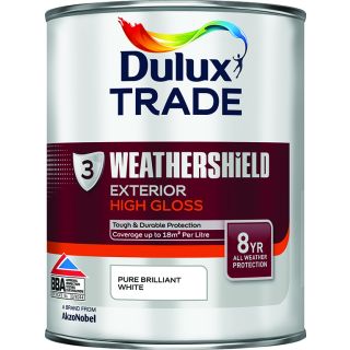 Dulux Trade Weathershield Exterior High Gloss Pure Brilliant White Paint 1L