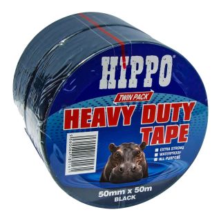 Hippo Heavy Duty Black Tape 50mm x 50m - Twin Pack