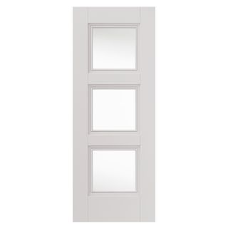 J B Kind Catton White Primed 3 Panel Clear Glazed Interior Door 35 x 1981 x 610mm