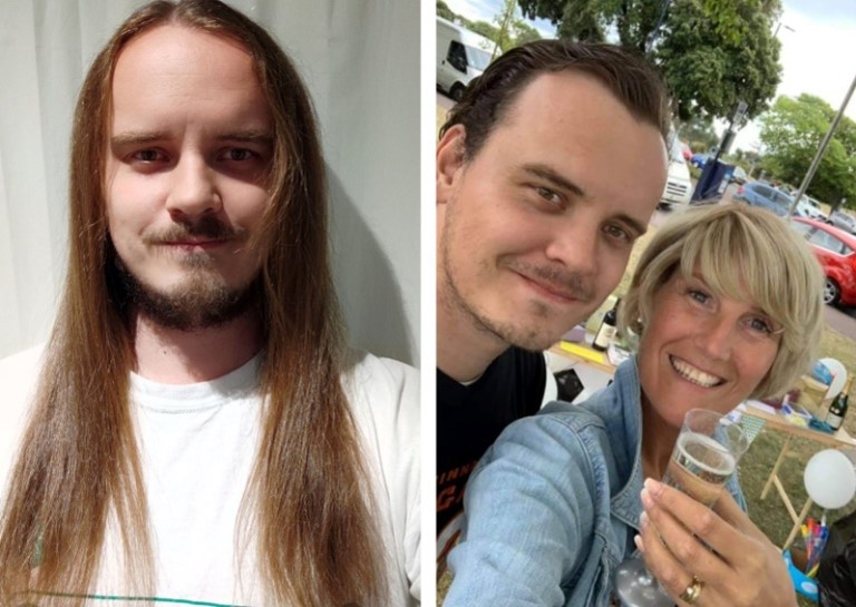 Covers employee getting ready to shave 22 inches of hair for charity